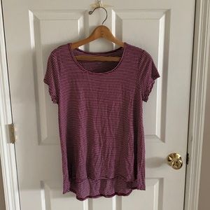 So Maroon & White Striped Scoop Neck Basic Tee